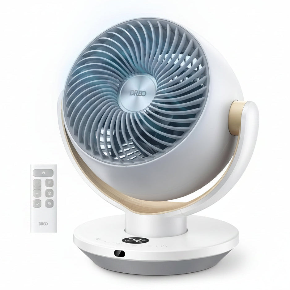 HKM-4443475 11 Inch Table Fan with Remote, 4 Speeds, 90° Oscillation, 120° Tilt, 25dB Quiet Operation, 8H Timer, 65ft Airflow