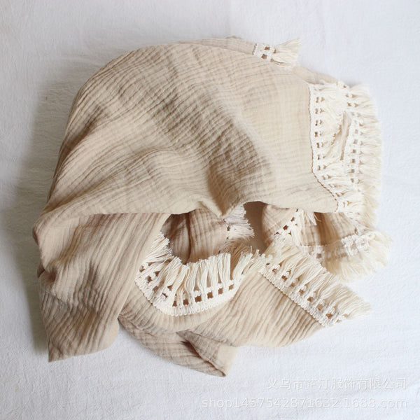 HKM-444371 Soft Baby Cotton Double Gauze Tassel Bath Towel - Versatile & Comfortable in Various Colors