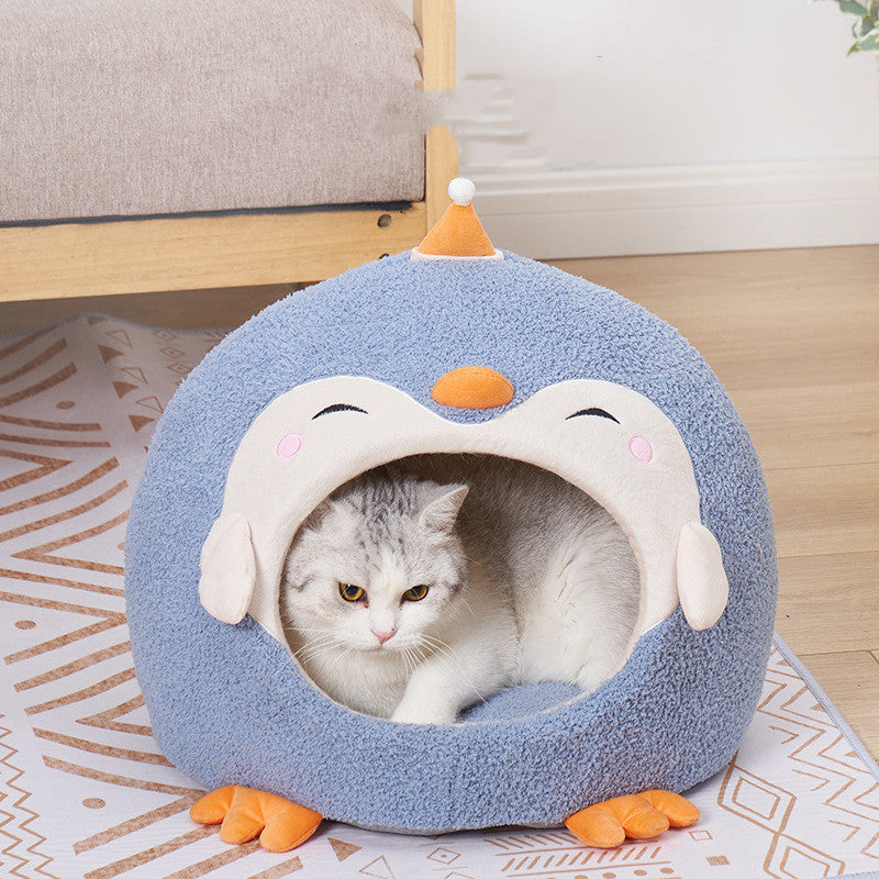 HKM-4444221 Cozy Cartoon Yurt Pet Nest - Enclosed, Large Space for Comfortable Sleep