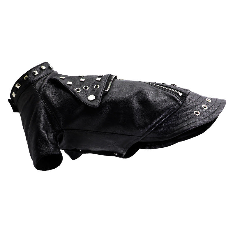 HKM-4444349 Stylish PU Leather Dog Jacket with Rivets for Small to Medium Breeds
