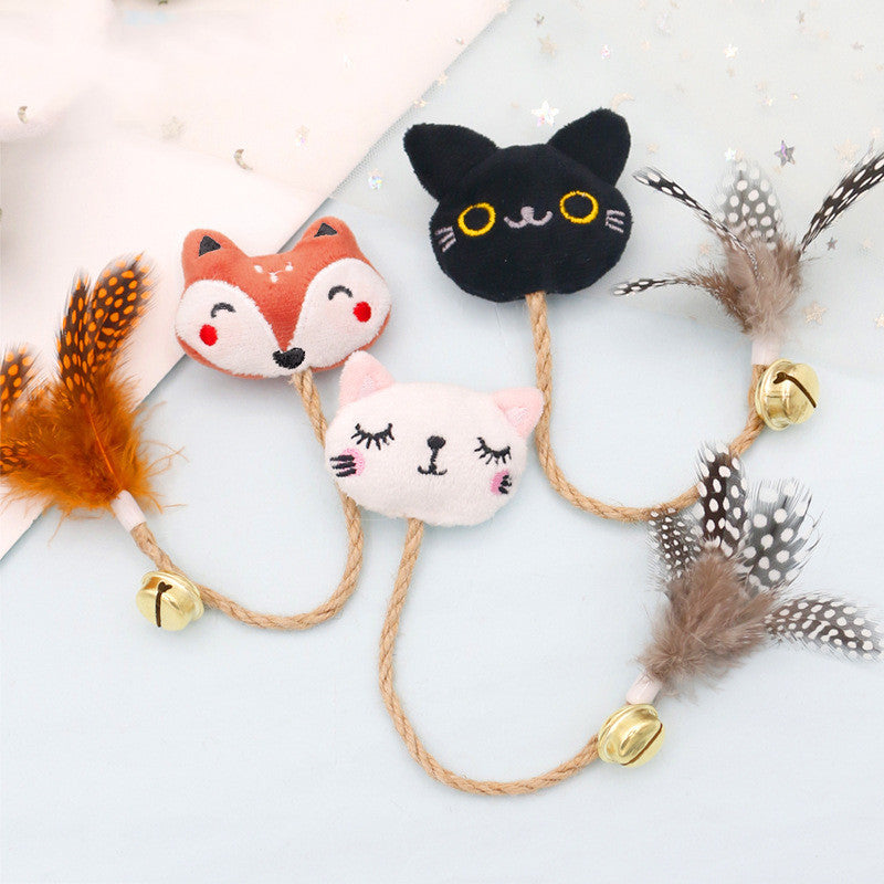 HKM-444499 Cat Teaser Toy Feather Bell Hemp Rope