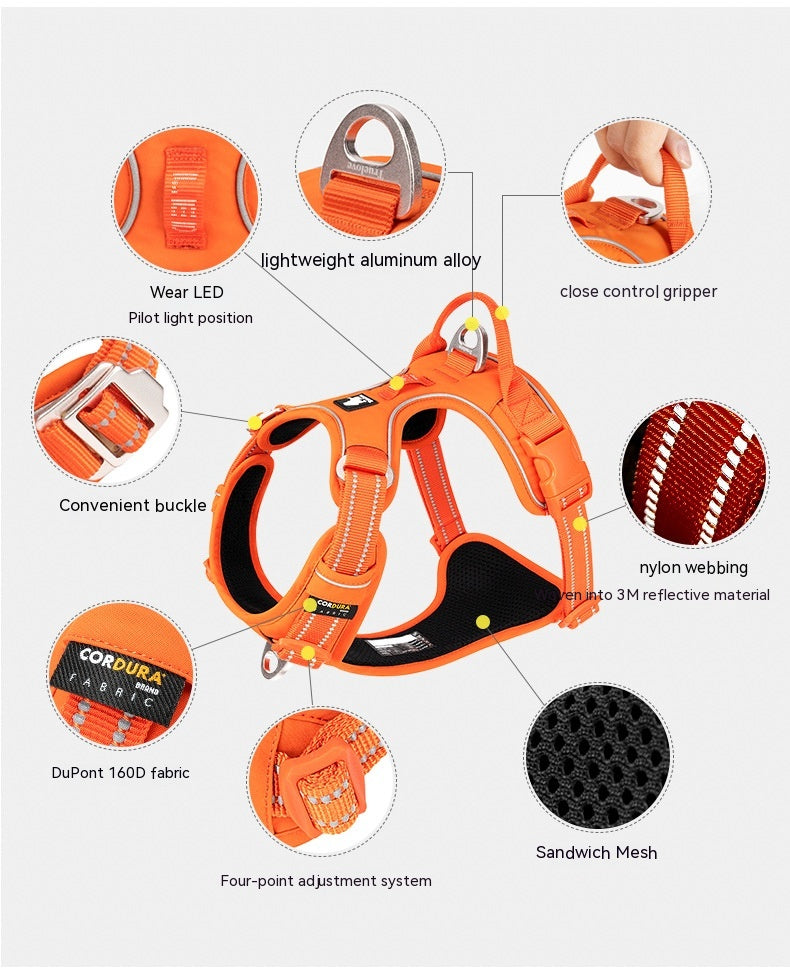 HKM-4445245 Reflective Polyester Dog Harness with Hand-Holding Rope - Multiple Sizes Available