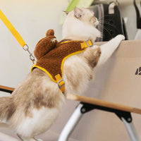 HKM-4445757 Adorable Animal Plush Harness and Leash Set for Cats and Dogs - Comfortable, Adjustable Design with Cute Pouch