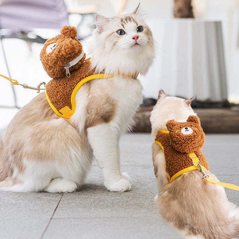 HKM-4445757 Adorable Animal Plush Harness and Leash Set for Cats and Dogs - Comfortable, Adjustable Design with Cute Pouch