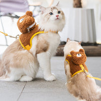 HKM-4445757 Adorable Animal Plush Harness and Leash Set for Cats and Dogs - Comfortable, Adjustable Design with Cute Pouch