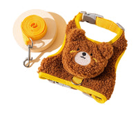 HKM-4445757 Adorable Animal Plush Harness and Leash Set for Cats and Dogs - Comfortable, Adjustable Design with Cute Pouch