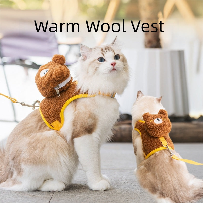 HKM-4445757 Adorable Animal Plush Harness and Leash Set for Cats and Dogs - Comfortable, Adjustable Design with Cute Pouch