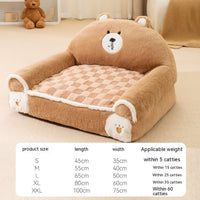 HKM-4446013 Cozy Winter Dog Bed for Small and Medium Dogs - Angora Corduroy Sofa in Brown Bear and Purple Lamb