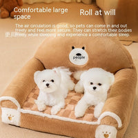 HKM-4446013 Cozy Winter Dog Bed for Small and Medium Dogs - Angora Corduroy Sofa in Brown Bear and Purple Lamb