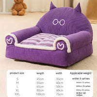 HKM-4446013 Cozy Winter Dog Bed for Small and Medium Dogs - Angora Corduroy Sofa in Brown Bear and Purple Lamb