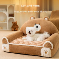 HKM-4446013 Cozy Winter Dog Bed for Small and Medium Dogs - Angora Corduroy Sofa in Brown Bear and Purple Lamb