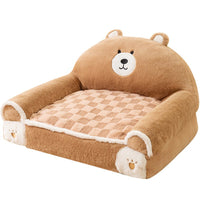 HKM-4446013 Cozy Winter Dog Bed for Small and Medium Dogs - Angora Corduroy Sofa in Brown Bear and Purple Lamb