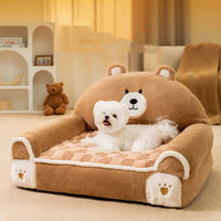 HKM-4446013 Cozy Winter Dog Bed for Small and Medium Dogs - Angora Corduroy Sofa in Brown Bear and Purple Lamb