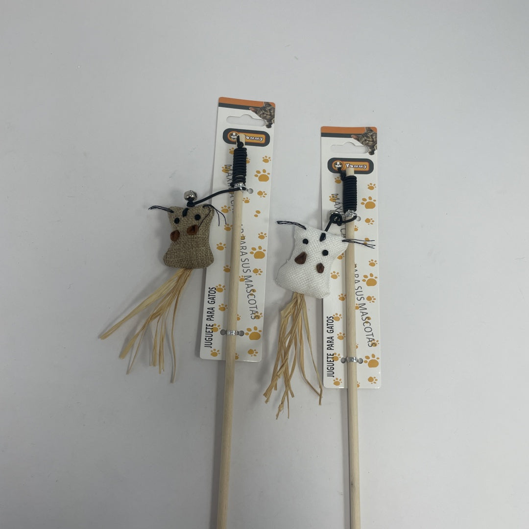 HKM-4446781 Natural Straw Cat Teasing Stick with Toy Attached
