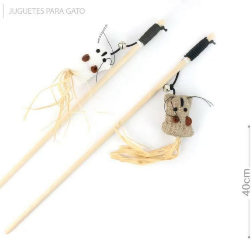 HKM-4446781 Natural Straw Cat Teasing Stick with Toy Attached