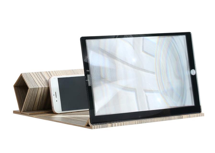 HKM-444755 Wood Grain 12-Inch Mobile Phone Screen Magnifier with Bracket for Eye and Radiation Protection
