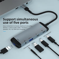 HKM-444947 5-in-1 USB-C Docking Station Hub with PD60W Fast Charging for Laptops and Phones