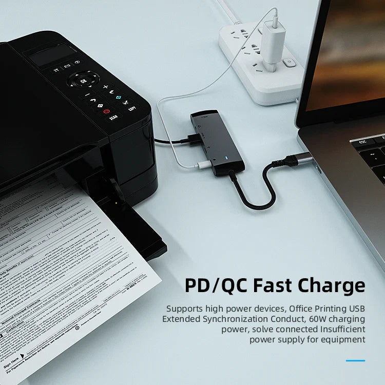 HKM-444947 5-in-1 USB-C Docking Station Hub with PD60W Fast Charging for Laptops and Phones