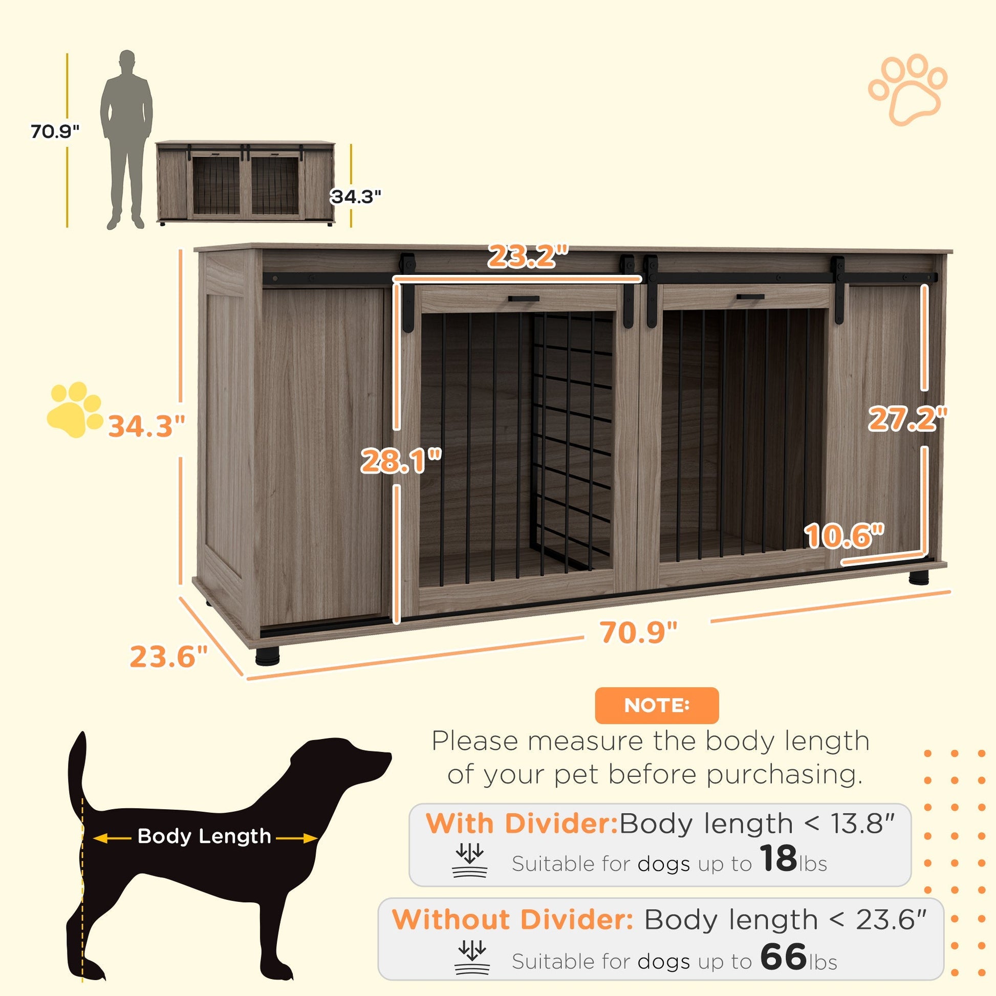 HKM-4449597 Modern Walnut Dog Kennel Furniture with Removable Divider for 2 Small Dogs or 1 Large Dog