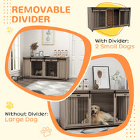 HKM-4449597 Modern Walnut Dog Kennel Furniture with Removable Divider for 2 Small Dogs or 1 Large Dog