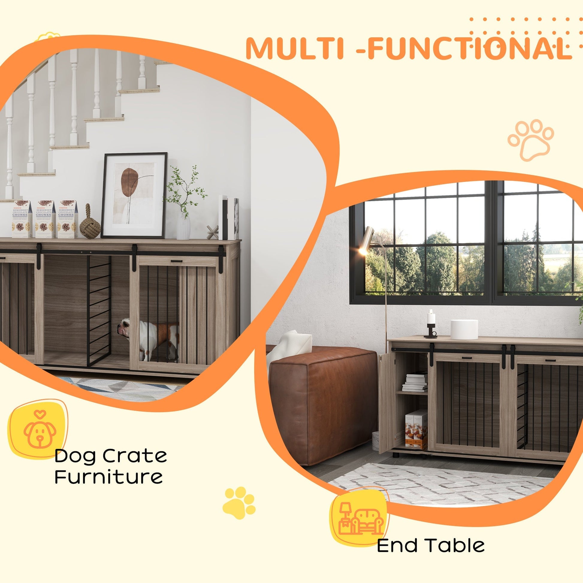 HKM-4449597 Modern Walnut Dog Kennel Furniture with Removable Divider for 2 Small Dogs or 1 Large Dog