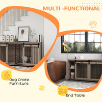 HKM-4449597 Modern Walnut Dog Kennel Furniture with Removable Divider for 2 Small Dogs or 1 Large Dog