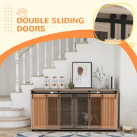 HKM-4449597 Modern Walnut Dog Kennel Furniture with Removable Divider for 2 Small Dogs or 1 Large Dog
