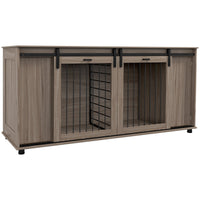 HKM-4449597 Modern Walnut Dog Kennel Furniture with Removable Divider for 2 Small Dogs or 1 Large Dog