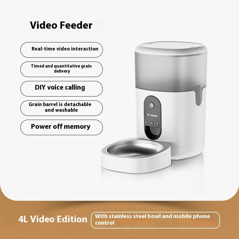 HKM-4449725 Automatic Cat Feeder with Video Interaction and Mobile App Control, 4L Stainless Steel Basin