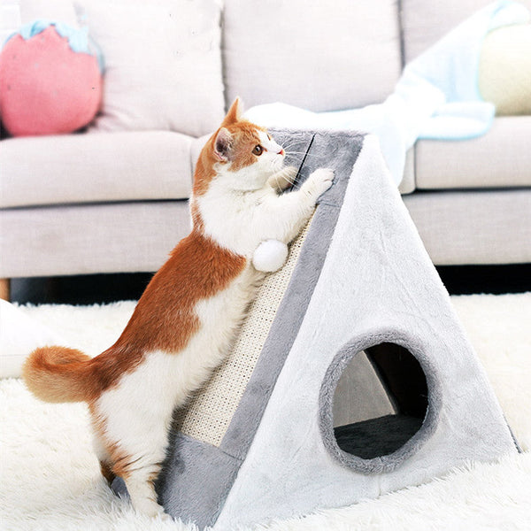 HKM-4449981 Triangle Cat Claw Sisal Toy - Available in Small and Large Sizes in Gray White or Light Brown Beige