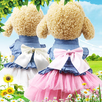 HKM-4450493 Korean Denim Skirt for Pets with Bow Detail - Stylish Spring & Summer Apparel