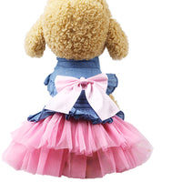 HKM-4450493 Korean Denim Skirt for Pets with Bow Detail - Stylish Spring & Summer Apparel
