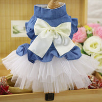 HKM-4450493 Korean Denim Skirt for Pets with Bow Detail - Stylish Spring & Summer Apparel