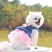 HKM-4450493 Korean Denim Skirt for Pets with Bow Detail - Stylish Spring & Summer Apparel