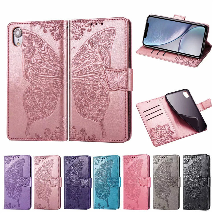 HKM-445139 Three-Dimensional Embossed Butterfly Wallet Flip Phone Case for iPhone 6/7/8/X Series in Multiple Colors
