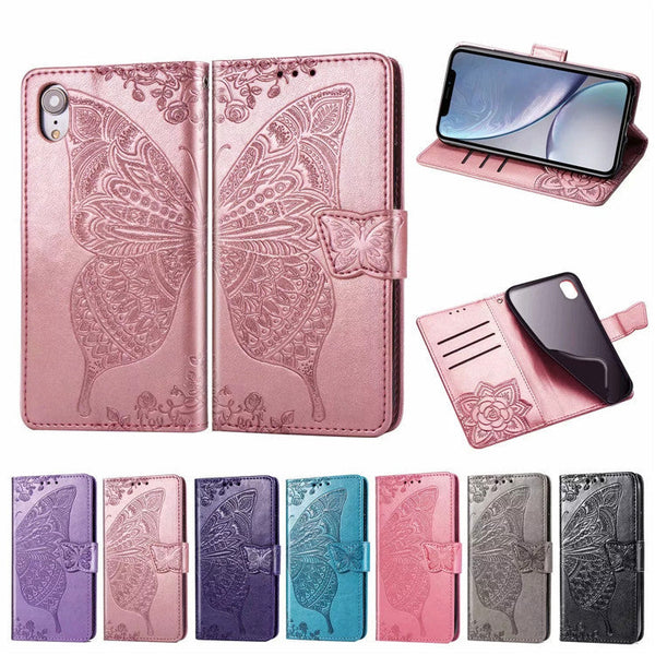 HKM-445139 Three-Dimensional Embossed Butterfly Wallet Flip Phone Case for iPhone 6/7/8/X Series in Multiple Colors