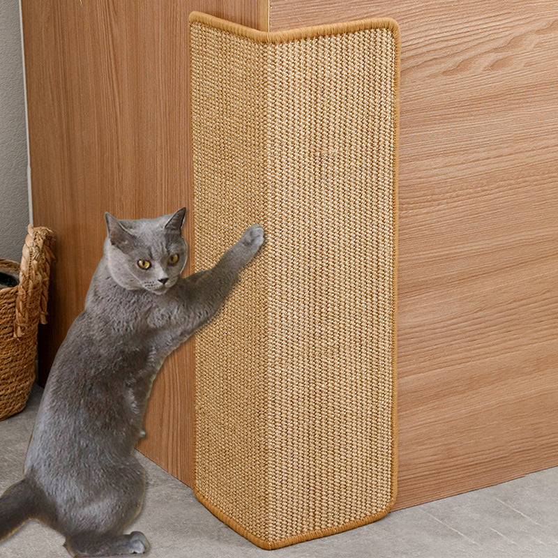 HKM-4451901 Corner Cat Scratch Board - Wear-Resistant Cloth Design in Ginger Yellow and Dark Gray, 18 x 60 CM