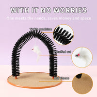 HKM-4453181 Cat Grooming and Scratching Device with Plush Mouse Toy - Arch-Shaped Brush for Itch Relief and Playtime