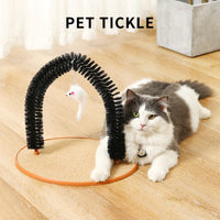 HKM-4453181 Cat Grooming and Scratching Device with Plush Mouse Toy - Arch-Shaped Brush for Itch Relief and Playtime