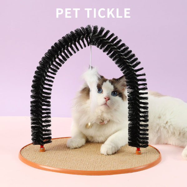 HKM-4453181 Cat Grooming and Scratching Device with Plush Mouse Toy - Arch-Shaped Brush for Itch Relief and Playtime