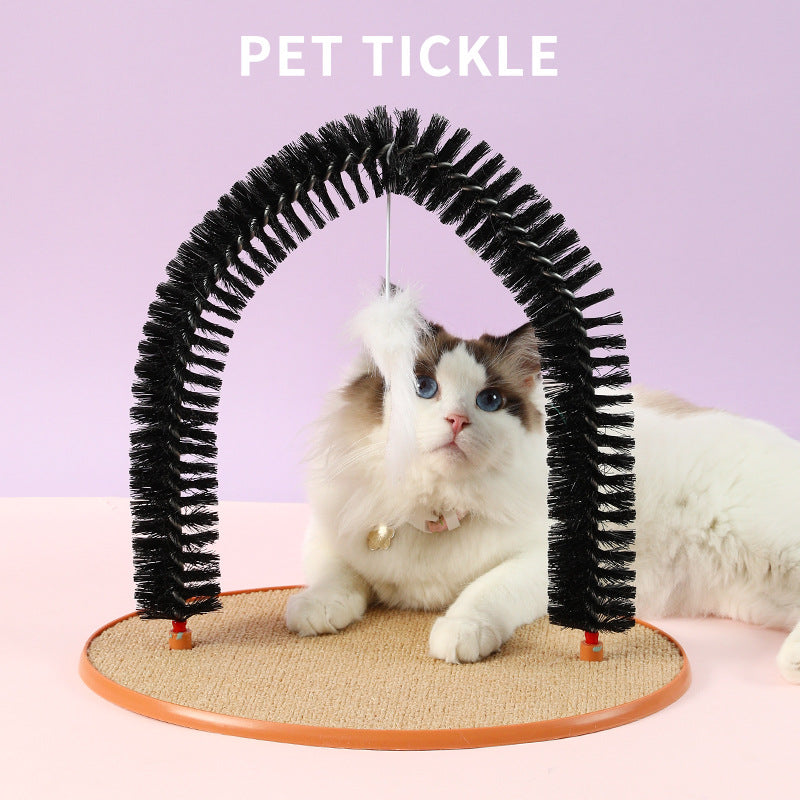 HKM-4453181 Cat Grooming and Scratching Device with Plush Mouse Toy - Arch-Shaped Brush for Itch Relief and Playtime