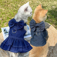 HKM-4454077 Denim Dog Skirt with Leash Attachment for Stylish Outdoor Walks