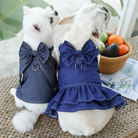 HKM-4454077 Denim Dog Skirt with Leash Attachment for Stylish Outdoor Walks