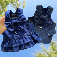 HKM-4454077 Denim Dog Skirt with Leash Attachment for Stylish Outdoor Walks