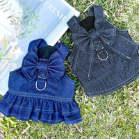 HKM-4454077 Denim Dog Skirt with Leash Attachment for Stylish Outdoor Walks