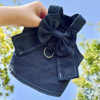 HKM-4454077 Denim Dog Skirt with Leash Attachment for Stylish Outdoor Walks