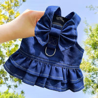 HKM-4454077 Denim Dog Skirt with Leash Attachment for Stylish Outdoor Walks