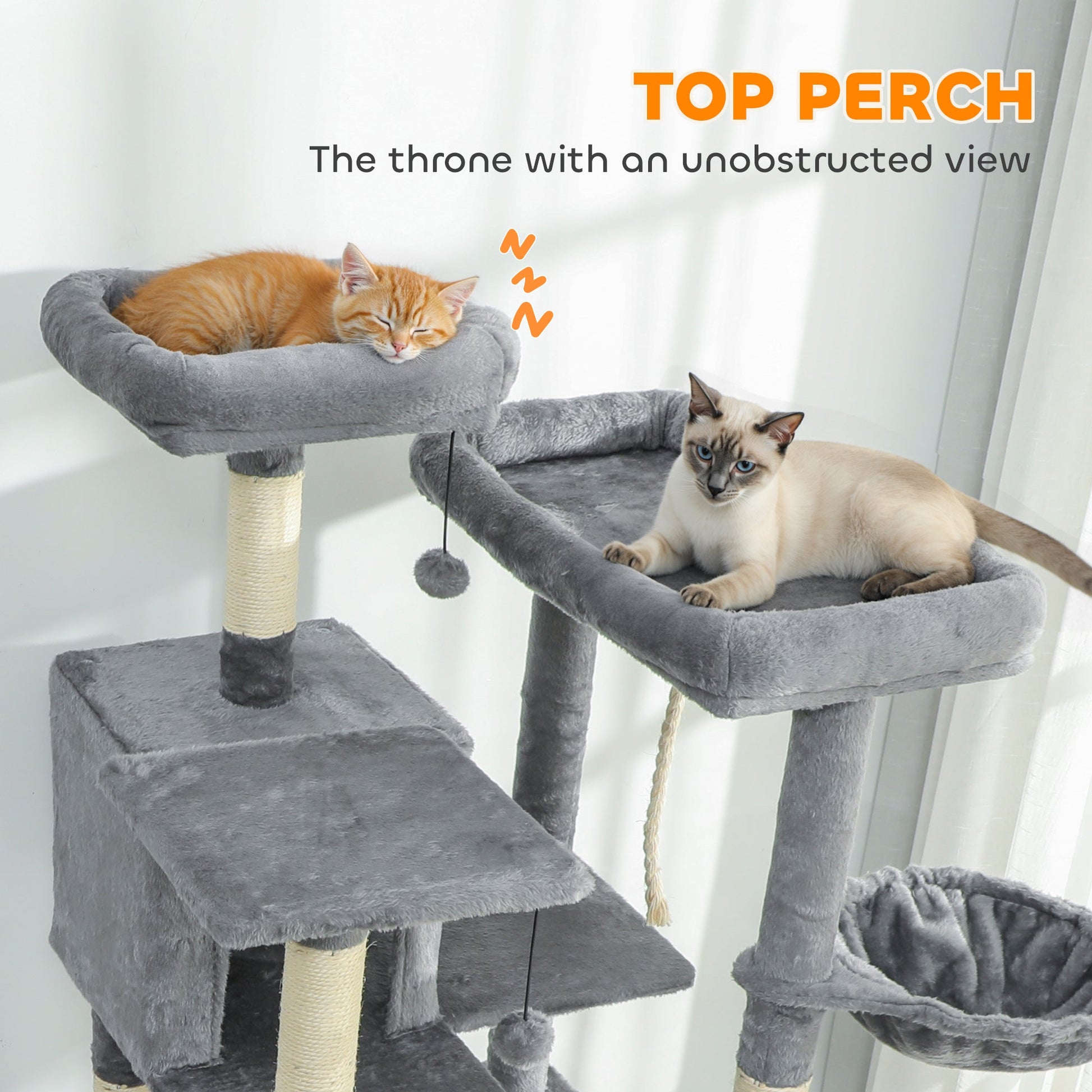 HKM-4454973 Multi-Level Cat Tree with Dual Condos, Hammocks, and Scratching Posts - Dark Gray & Cream White