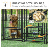 HKM-4455357 Spacious Outdoor Dog Kennel with Rotating Bowl Holders and Waterproof Cover, 4.6' x 4.6' x 5', Red