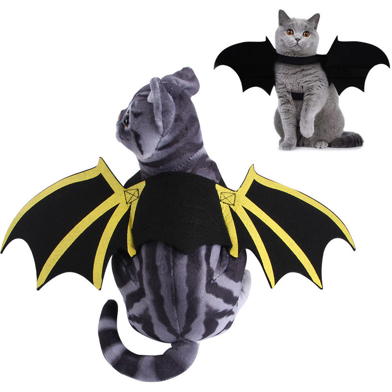 HKM-4455869 Bat Wings Dog Costume with Cat Print and Bell - Cloth Material, Sizes S to L